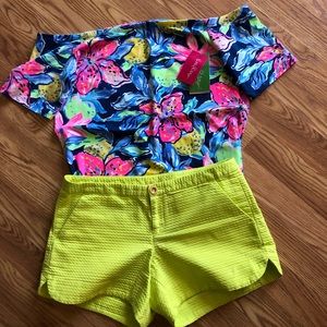 Lilly Pulitzer bright yellow/green textured shorts